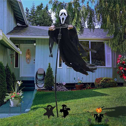 Scary Halloween Ghost Robe Costume with Crow Prop – Horror Phantom Cloak Dress for Men, Women & Cosplay