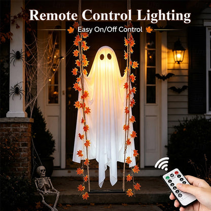 LED Luminous Hanging Swinging Ghost – Adjustable Brightness, Remote Control Halloween Yard Flying Ghost Decoration