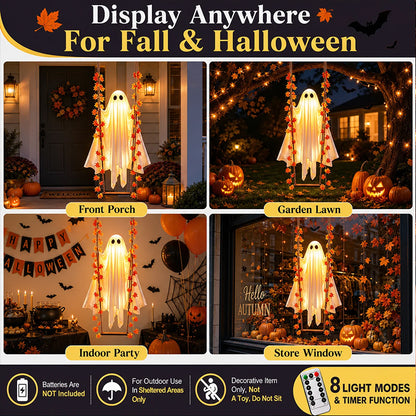 LED Luminous Hanging Swinging Ghost – Adjustable Brightness, Remote Control Halloween Yard Flying Ghost Decoration