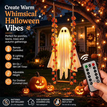 LED Luminous Hanging Swinging Ghost – Adjustable Brightness, Remote Control Halloween Yard Flying Ghost Decoration