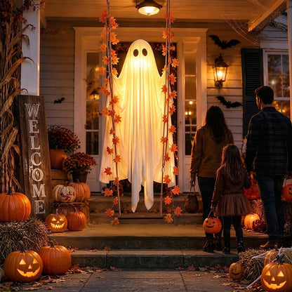 LED Luminous Hanging Swinging Ghost – Adjustable Brightness, Remote Control Halloween Yard Flying Ghost Decoration