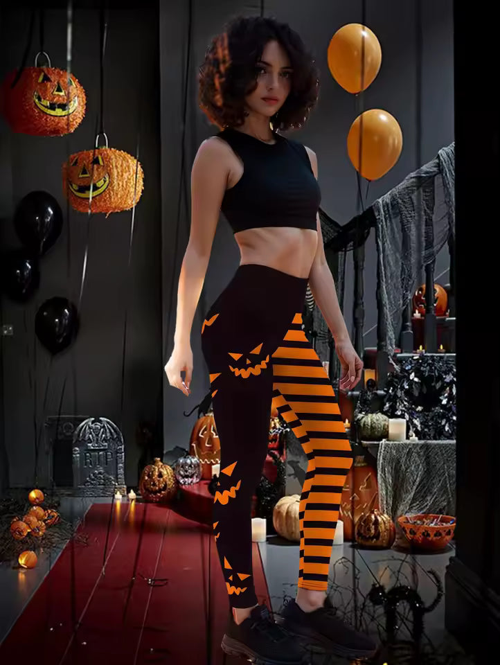Halloween Pumpkin Print Leggings for Women