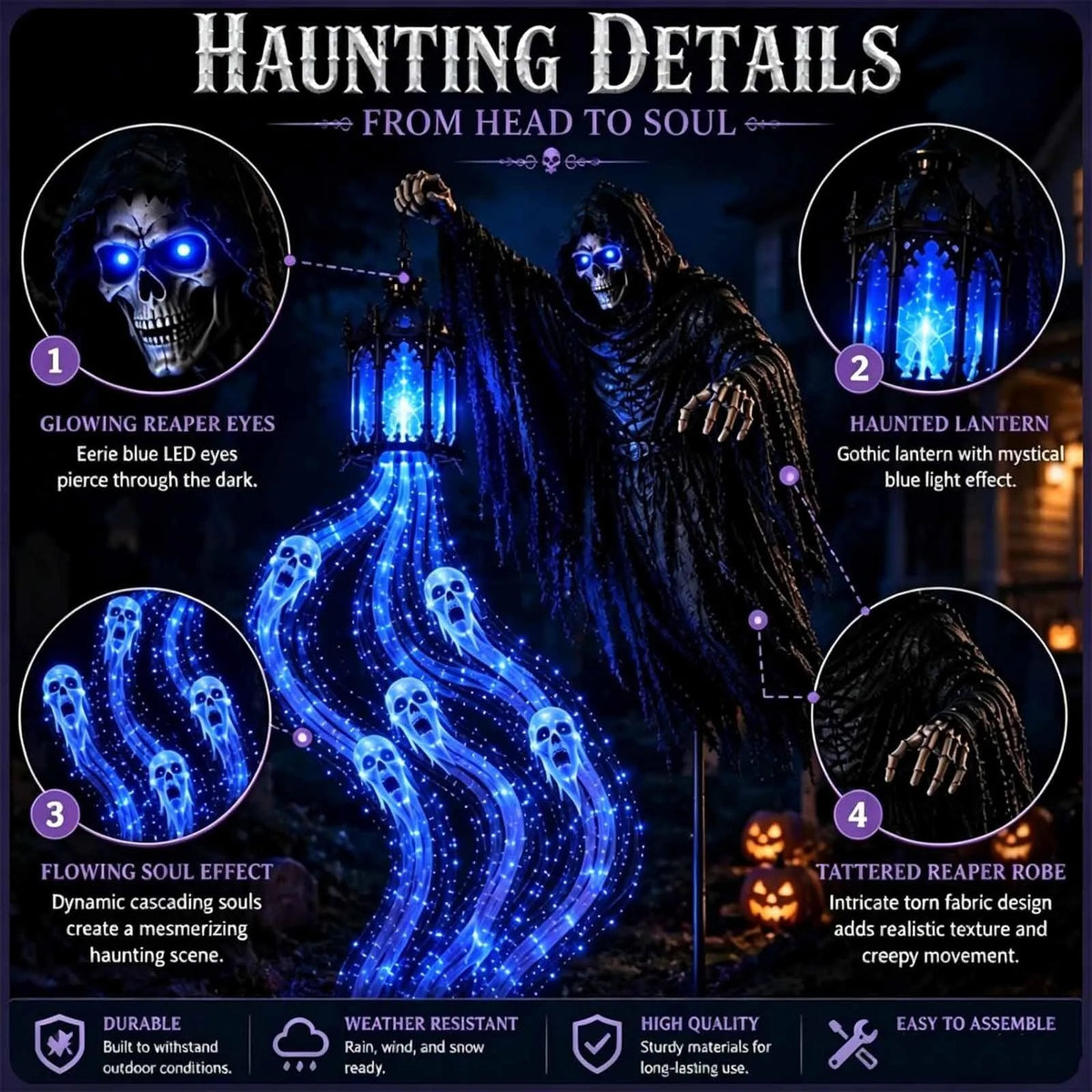 Grim Reaper Animated Garden Light – Halloween Yard Decor
