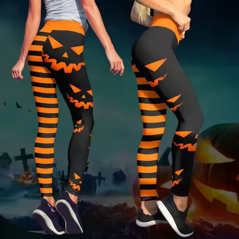 Halloween Pumpkin Print Leggings for Women