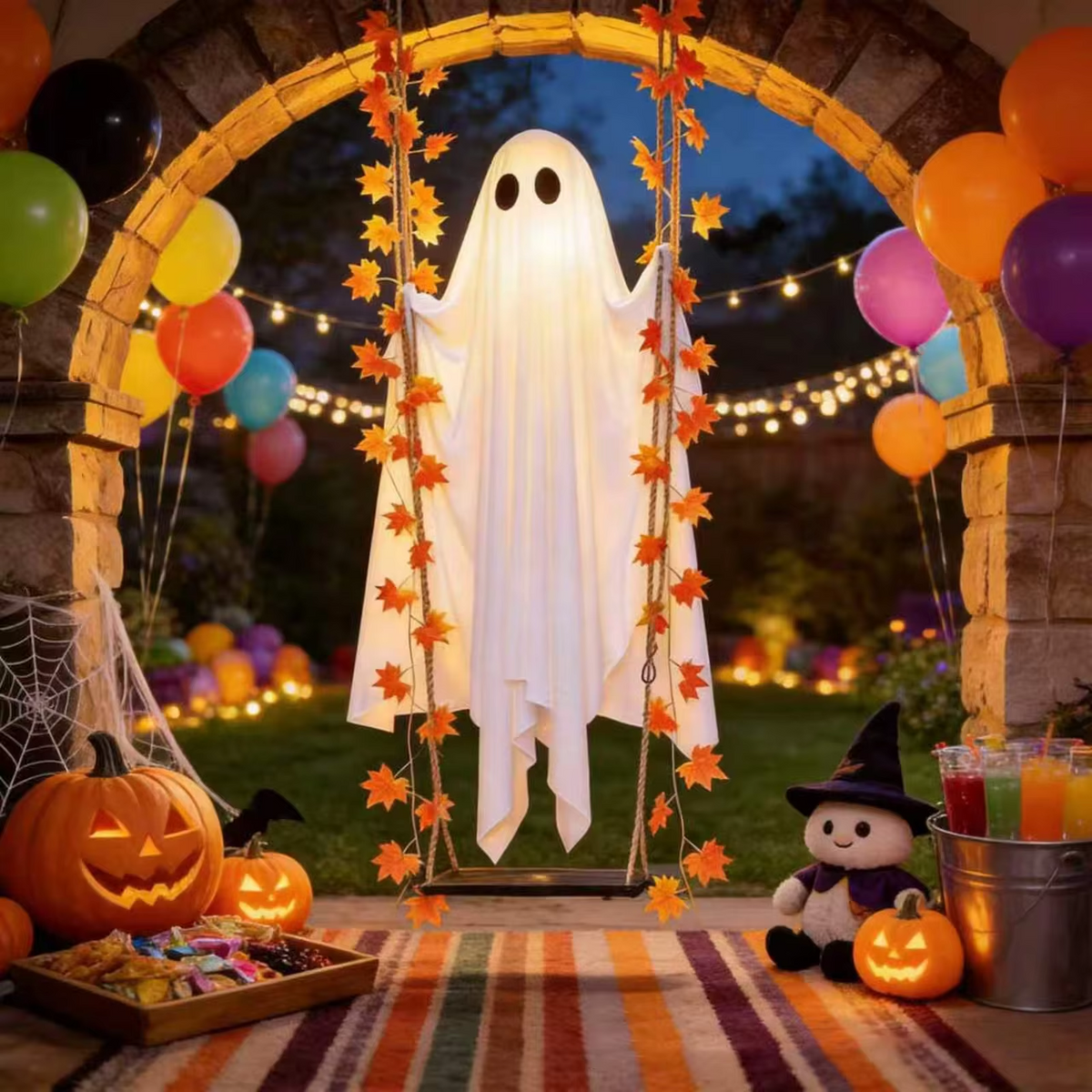 LED Luminous Hanging Swinging Ghost – Adjustable Brightness, Remote Control Halloween Yard Flying Ghost Decoration