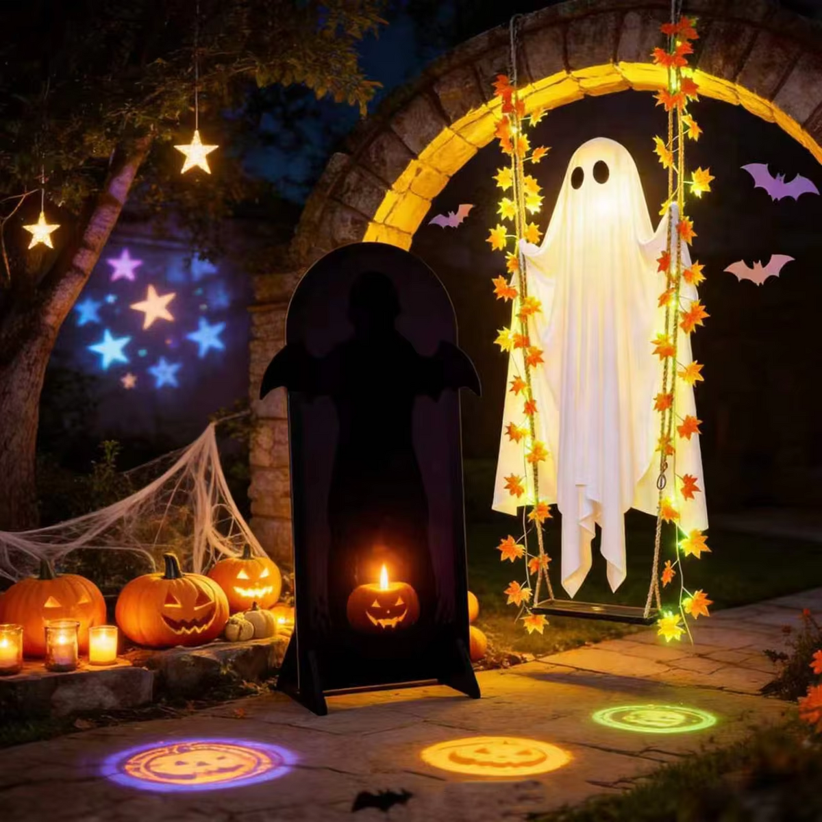LED Luminous Hanging Swinging Ghost – Adjustable Brightness, Remote Control Halloween Yard Flying Ghost Decoration
